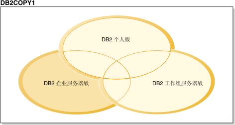 此图显示同一 DB2 副本中的不同 DB2 产品共享的组件