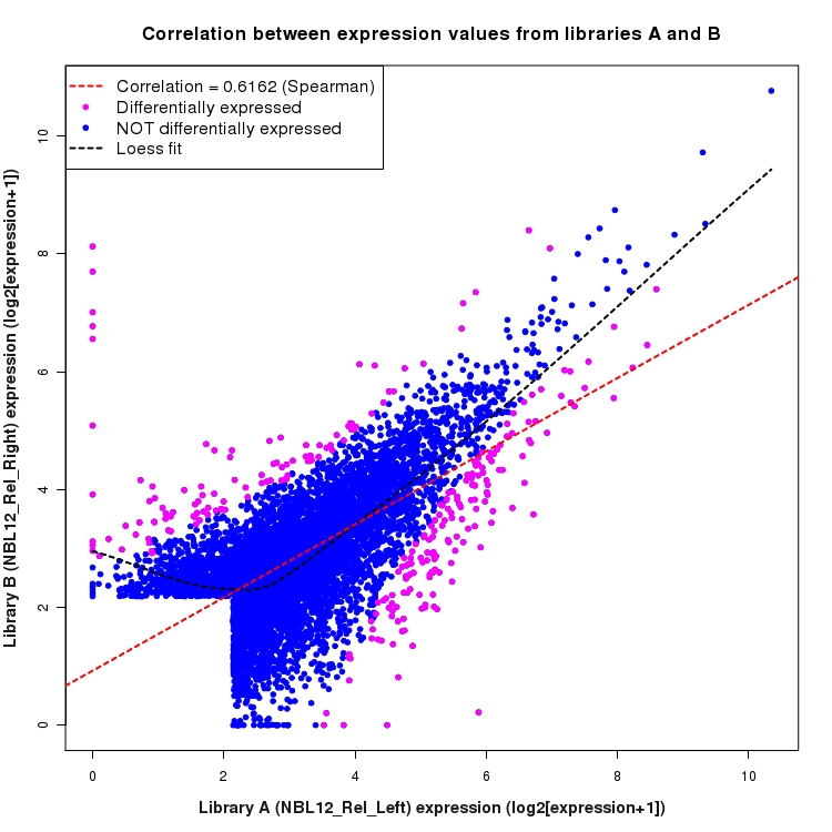 Scatter plot of expression values for comparison: NBL12_Rel_Left_vs_NBL12_Rel_Right and data type: Intron